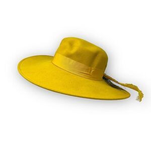 Vintage Mr John Geo W Bollman Excello 100% Wool Feathered Wide Brim Hat Yellow